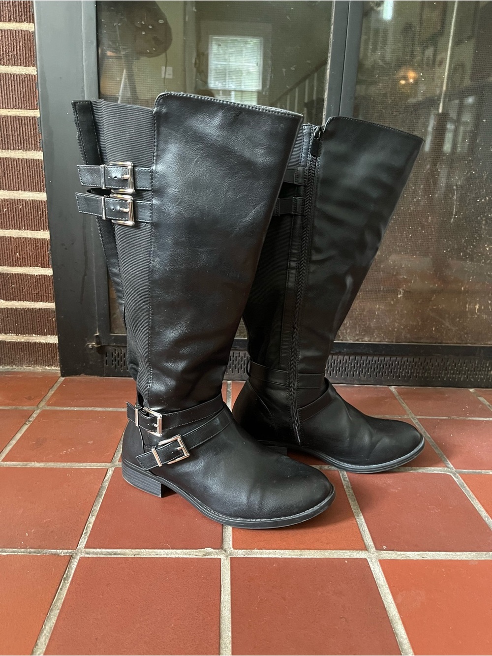 Torrid Black Moto Knee High Boots Extra Wide Calf  size 9.5 WW 21” Calf